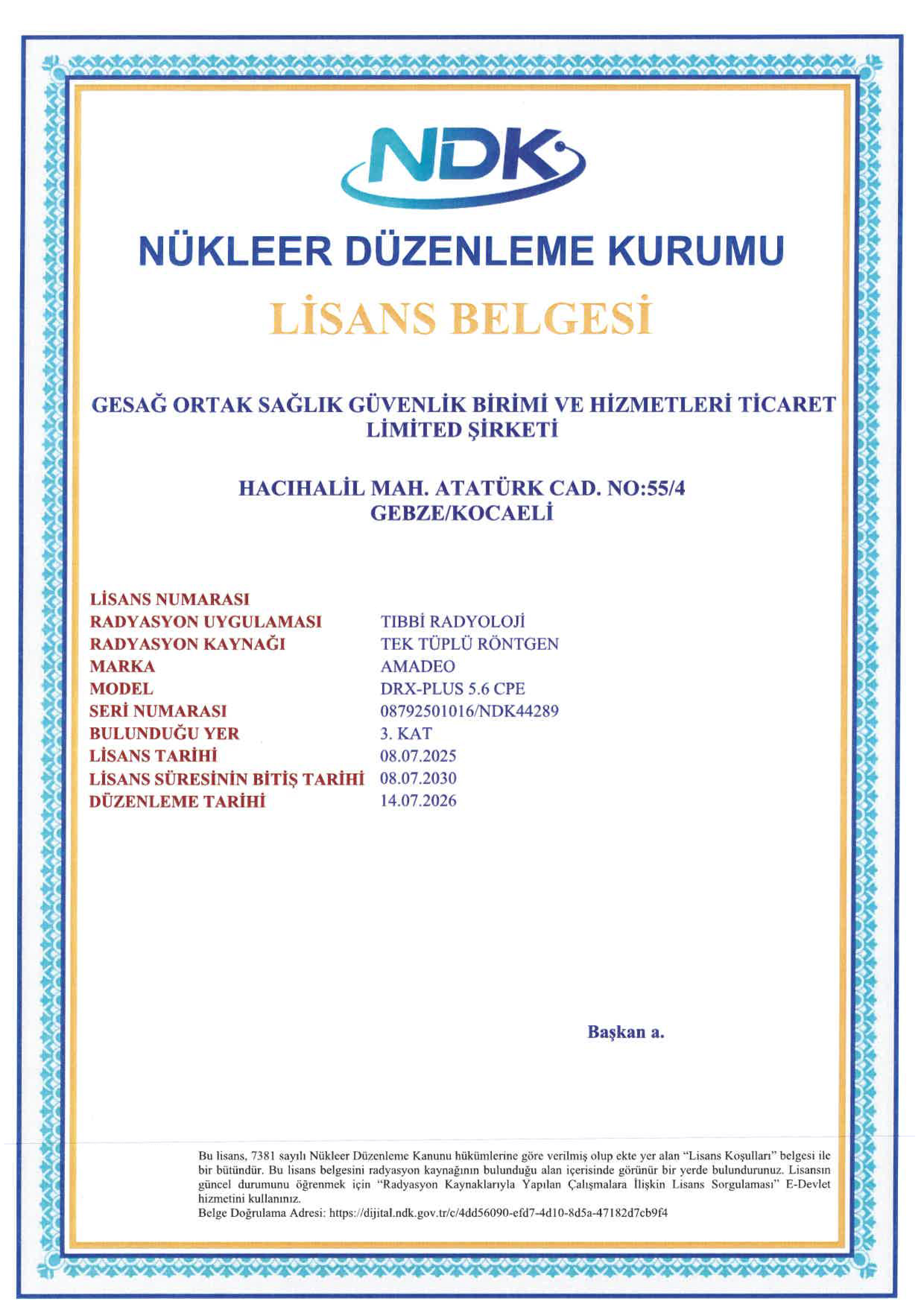 GESAĞ NDK Lisans Belgesi